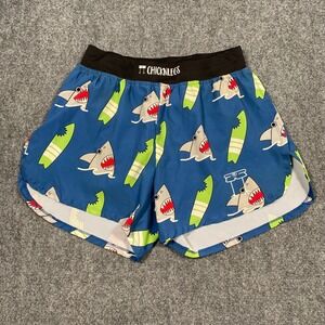CHICKNLEGS Men Shark Surfboard Print Running Shorts Blue Black Size S